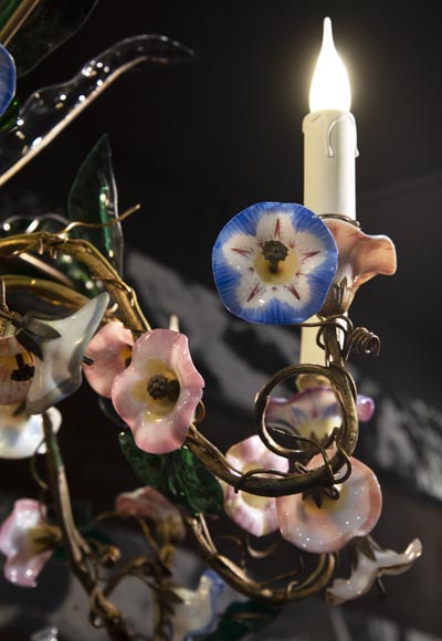 Lustre ancien au panier fleuri à huit lumières Lustre ancien au panier fleuri à huit lumières-8