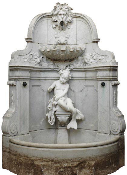 Monumentale Fontaine de jardin en marbre de Carrare et marbre Statuaire attribuée à Rudolf Weyr, Vienne, fin du XIXè siècle Monumentale Fontaine de jardin en marbre de Carrare et marbre Statuaire attribuée à Rudolf Weyr, Vienne, fin du XIXè siècle-0