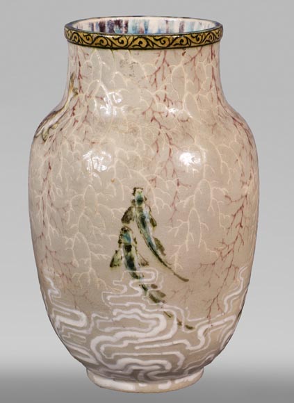 Edmond LACHENAL (1855-1930) - Vase ovoïde en céramique vernissée à décor de carpes Edmond LACHENAL (1855-1930) - Vase ovoïde en céramique vernissée à décor de carpes-2