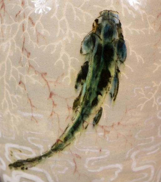 Edmond LACHENAL (1855-1930) - Vase ovoïde en céramique vernissée à décor de carpes Edmond LACHENAL (1855-1930) - Vase ovoïde en céramique vernissée à décor de carpes-4