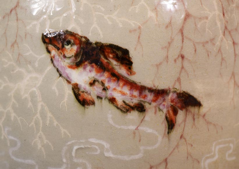 Edmond LACHENAL (1855-1930) - Vase ovoïde en céramique vernissée à décor de carpes Edmond LACHENAL (1855-1930) - Vase ovoïde en céramique vernissée à décor de carpes-5