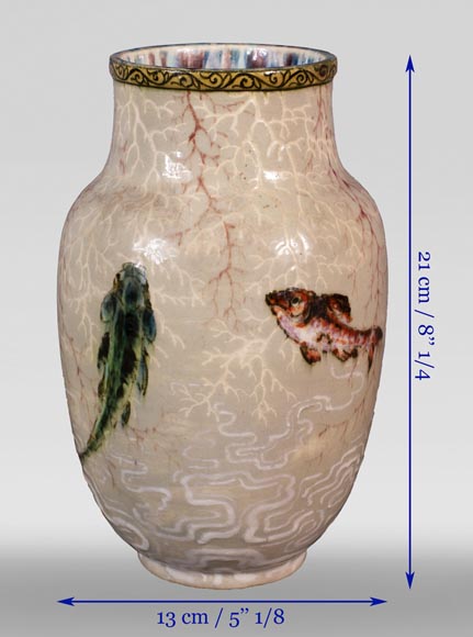 Edmond LACHENAL (1855-1930) - Vase ovoïde en céramique vernissée à décor de carpes Edmond LACHENAL (1855-1930) - Vase ovoïde en céramique vernissée à décor de carpes-13