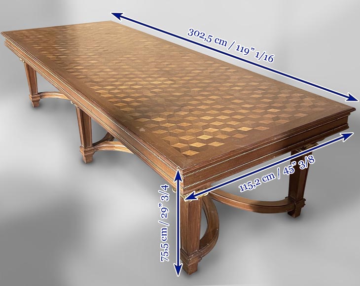 Grande table de style Louis XVI en décor de bronze et placage Grande table de style Louis XVI en décor de bronze et placage-11