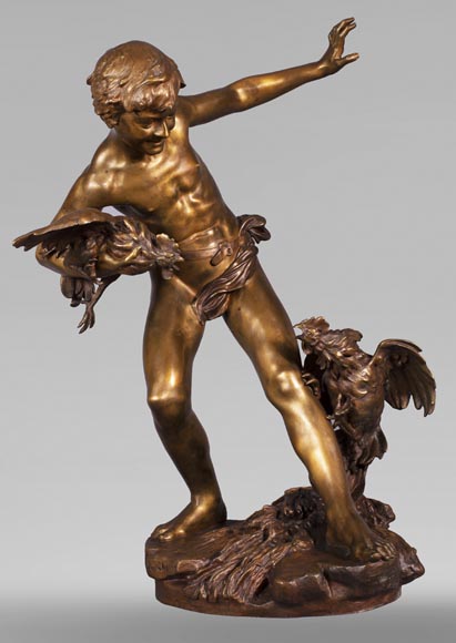 Paul Romain CHEVRÉ (1866-1914) - Le combat de coqs, bronze à patine mordorée Paul Romain CHEVRÉ (1866-1914) - Le combat de coqs, bronze à patine mordorée-0