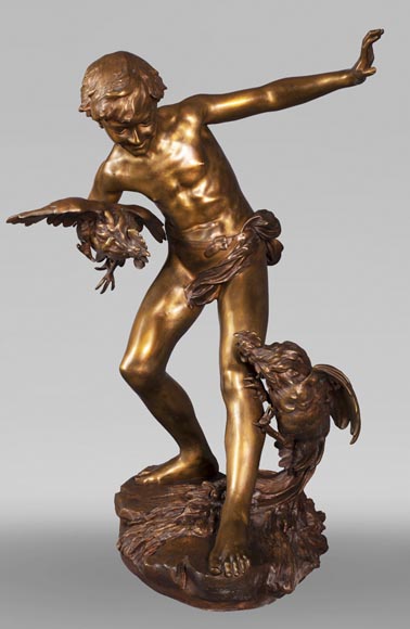Paul Romain CHEVRÉ (1866-1914) - Le combat de coqs, bronze à patine mordorée Paul Romain CHEVRÉ (1866-1914) - Le combat de coqs, bronze à patine mordorée-1