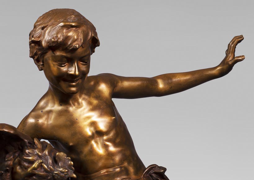 Paul Romain CHEVRÉ (1866-1914) - Le combat de coqs, bronze à patine mordorée Paul Romain CHEVRÉ (1866-1914) - Le combat de coqs, bronze à patine mordorée-3