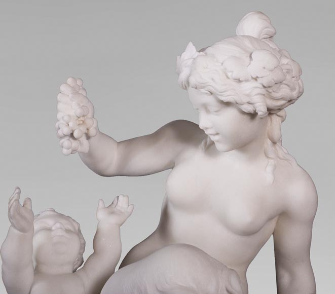 CLODION (d'après) - Faunesse et Amour en marbre CLODION (d'après) - Faunesse et Amour en marbre-1