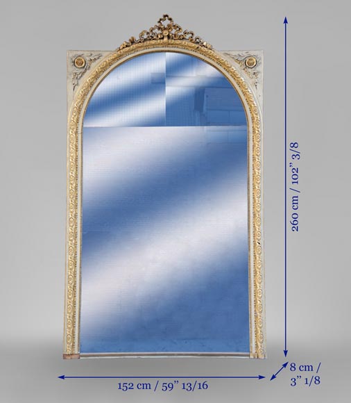 Grand trumeau ancien de style Louis XVI à décor de rubans noués et fleurs Grand trumeau ancien de style Louis XVI à décor de rubans noués et fleurs-8