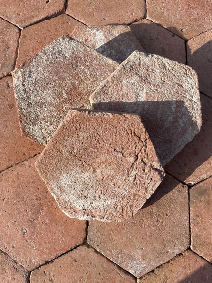 Important lot d'environ 24,5 m² de dalles hexagonales anciennes en terre cuite, XIXe siècle Important lot d'environ 24,5 m² de dalles hexagonales anciennes en terre cuite, XIXe siècle-2