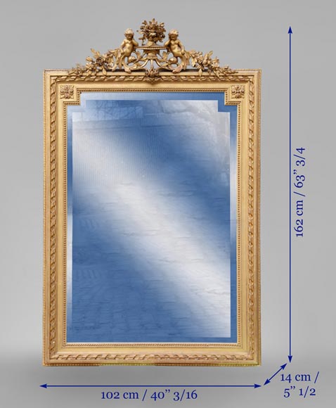 Beau trumeau ancien de style Napoléon III à décor de putti et fleurs en stuc doré Beau trumeau ancien de style Napoléon III à décor de putti et fleurs en stuc doré-8