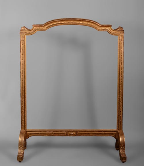 Rare pare-étincelles ancien en bois et stuc doré de style Louis XVI Rare pare-étincelles ancien en bois et stuc doré de style Louis XVI-0