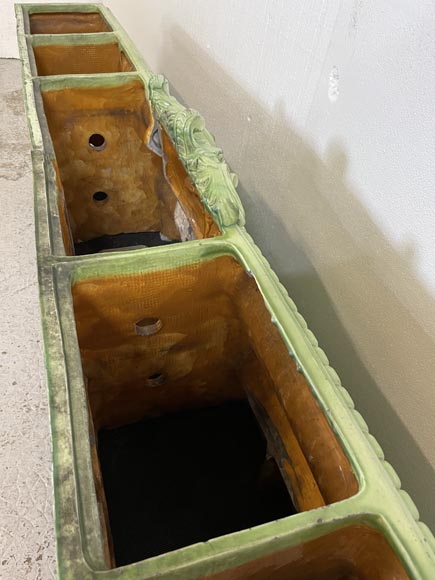 Grande jardinière en faïence rose et verte au décor végétal Grande jardinière en faïence rose et verte au décor végétal-5