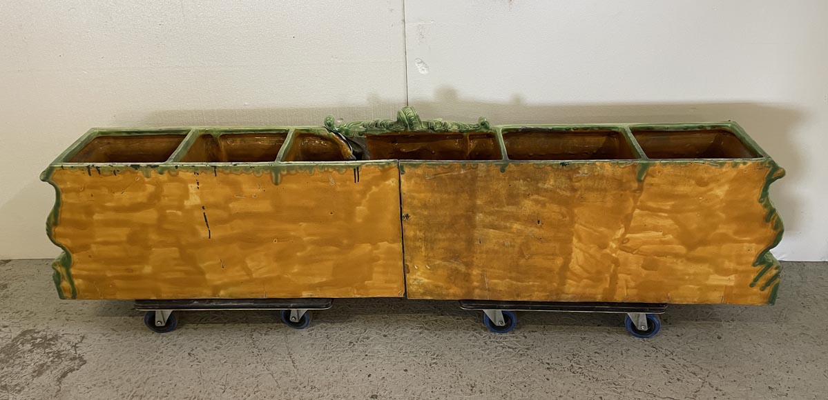 Grande jardinière en faïence rose et verte au décor végétal Grande jardinière en faïence rose et verte au décor végétal-9