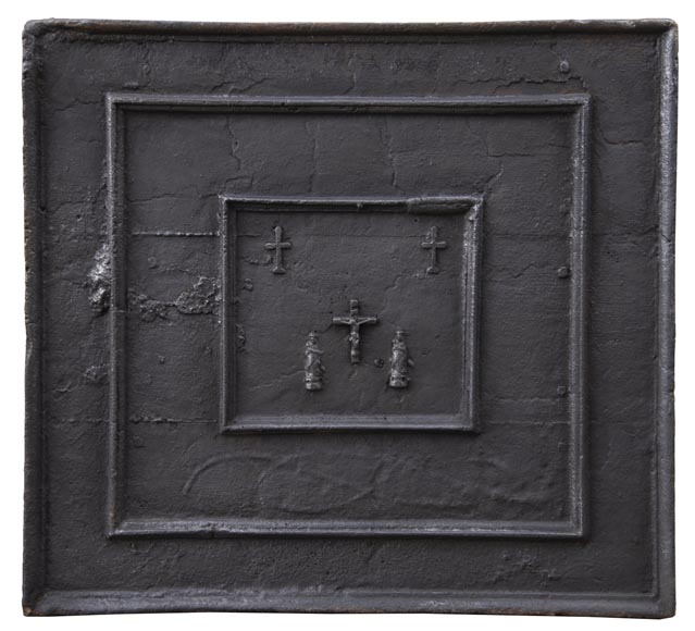 Plaque de cheminée ancienne à décor religieux Plaque de cheminée ancienne à décor religieux-0