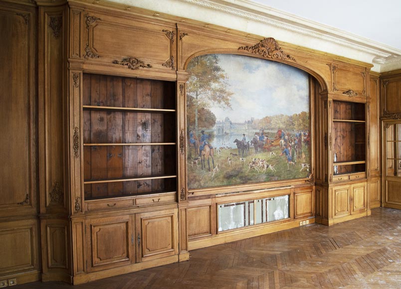 Pièce de boiserie de style Louis XV avec sa cheminée en pierre et un tableau peint par Paul Tavernier Pièce de boiserie de style Louis XV avec sa cheminée en pierre et un tableau peint par Paul Tavernier-1