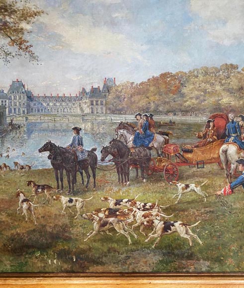 Pièce de boiserie de style Louis XV avec sa cheminée en pierre et un tableau peint par Paul Tavernier Pièce de boiserie de style Louis XV avec sa cheminée en pierre et un tableau peint par Paul Tavernier-3