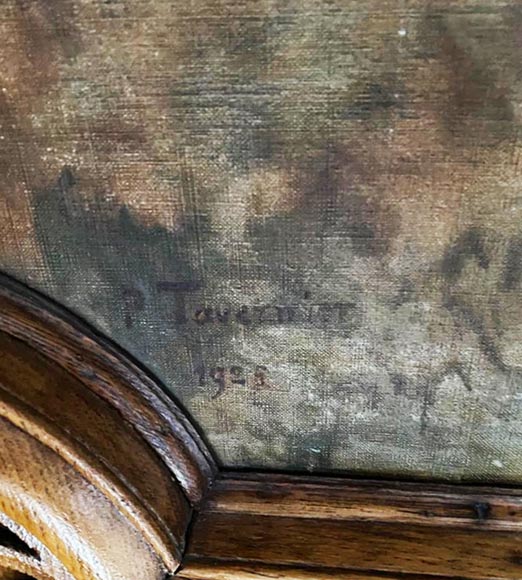 Pièce de boiserie de style Louis XV avec sa cheminée en pierre et un tableau peint par Paul Tavernier Pièce de boiserie de style Louis XV avec sa cheminée en pierre et un tableau peint par Paul Tavernier-5