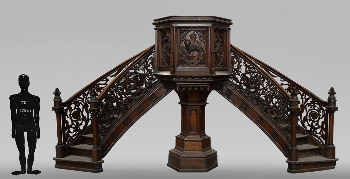 Chaire à prêcher de style Néo-Gothique en chêne Chaire à prêcher de style Néo-Gothique en chêne-0