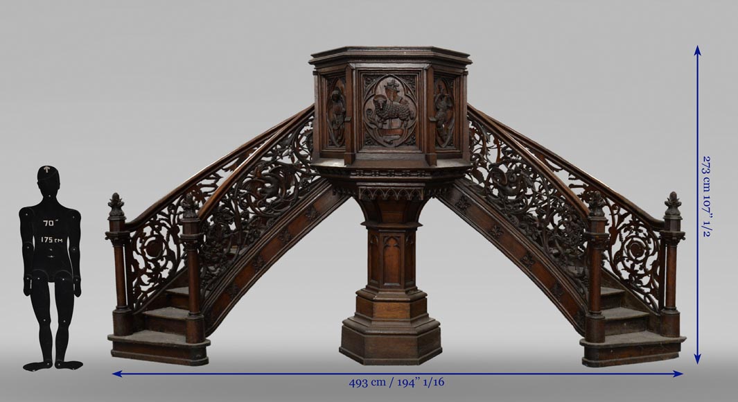 Chaire à prêcher de style Néo-Gothique en chêne Chaire à prêcher de style Néo-Gothique en chêne-12