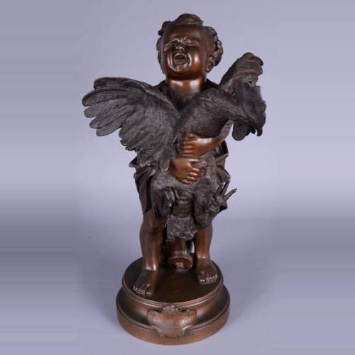 Adriano CECIONI (1836-1886) - L'Enfant au coq, sujet en bronze à patine brune