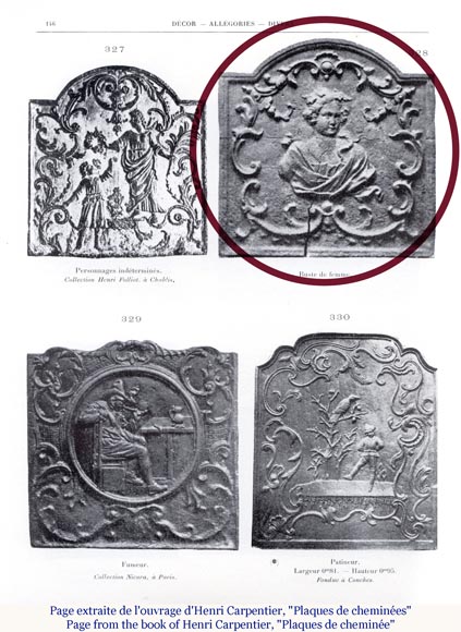 Plaque de cheminée en fonte de fer au buste de femme, XVIIIe siècle Plaque de cheminée en fonte de fer au buste de femme, XVIIIe siècle-1