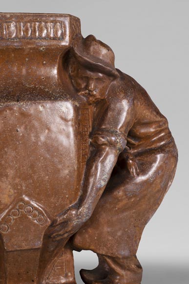 Charles GREBER (1820-1898) - Vase aux jardiniers en grès émaillé Charles GREBER (1820-1898) - Vase aux jardiniers en grès émaillé-3