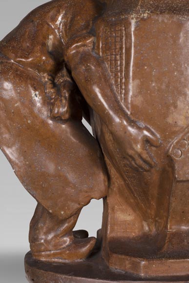 Charles GREBER (1820-1898) - Vase aux jardiniers en grès émaillé Charles GREBER (1820-1898) - Vase aux jardiniers en grès émaillé-4