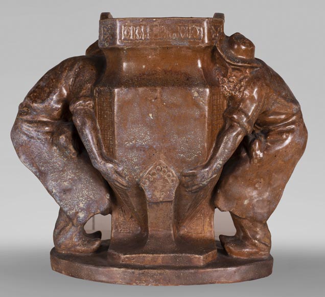 Charles GREBER (1820-1898) - Vase aux jardiniers en grès émaillé Charles GREBER (1820-1898) - Vase aux jardiniers en grès émaillé-5