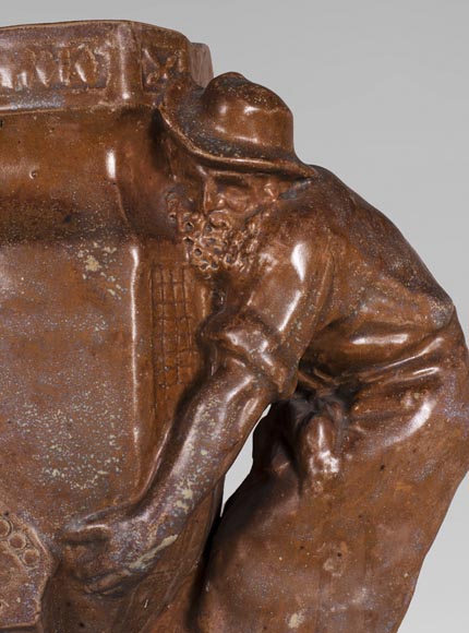 Charles GREBER (1820-1898) - Vase aux jardiniers en grès émaillé Charles GREBER (1820-1898) - Vase aux jardiniers en grès émaillé-6