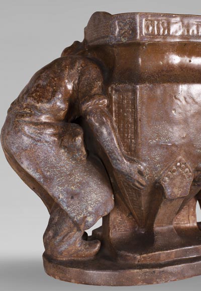 Charles GREBER (1820-1898) - Vase aux jardiniers en grès émaillé Charles GREBER (1820-1898) - Vase aux jardiniers en grès émaillé-7