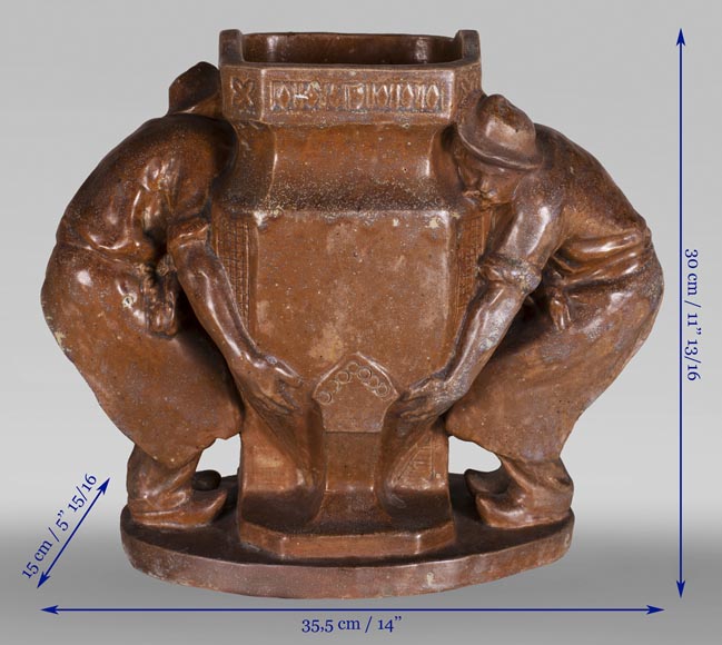 Charles GREBER (1820-1898) - Vase aux jardiniers en grès émaillé Charles GREBER (1820-1898) - Vase aux jardiniers en grès émaillé-10