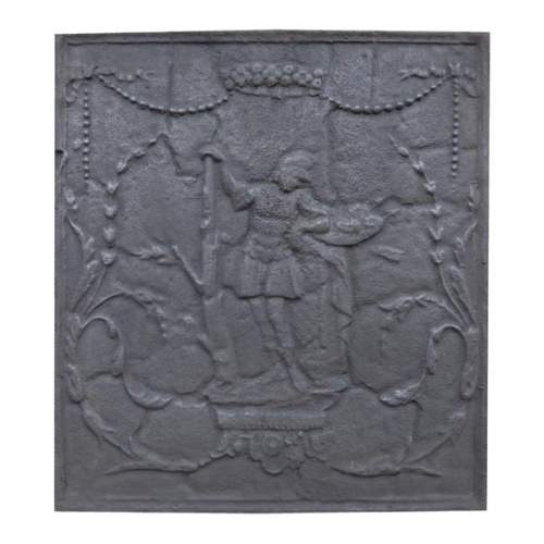 Plaque de cheminée ancienne à décor de soldat en armure, XIXe siècle
