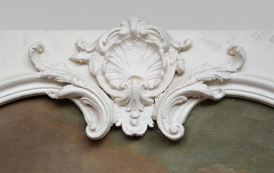 Trumeau ancien de style Louis XV avec une huile sur panneau représentant une scène de marchands à cheval Trumeau ancien de style Louis XV avec une huile sur panneau représentant une scène de marchands à cheval-1