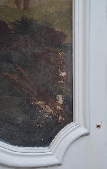 Trumeau ancien de style Louis XV avec une huile sur panneau représentant une scène de marchands à cheval Trumeau ancien de style Louis XV avec une huile sur panneau représentant une scène de marchands à cheval-6