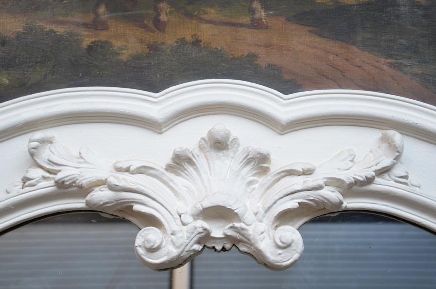 Trumeau ancien de style Louis XV avec une huile sur panneau représentant une scène de marchands à cheval Trumeau ancien de style Louis XV avec une huile sur panneau représentant une scène de marchands à cheval-7