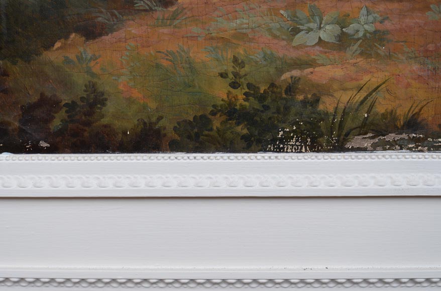 Trumeau ancien de style Louis XVI avec une huile sur toile à décor de scène galante Trumeau ancien de style Louis XVI avec une huile sur toile à décor de scène galante-3