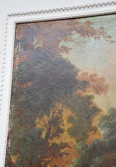 Trumeau ancien de style Louis XVI avec une huile sur toile à décor de scène galante Trumeau ancien de style Louis XVI avec une huile sur toile à décor de scène galante-4