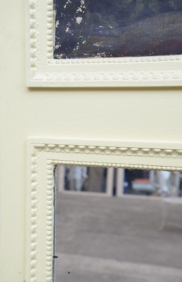 Trumeau ancien avec une huile sur toile représentant une scène d'enfants s'amusant avec un chien Trumeau ancien avec une huile sur toile représentant une scène d'enfants s'amusant avec un chien-4