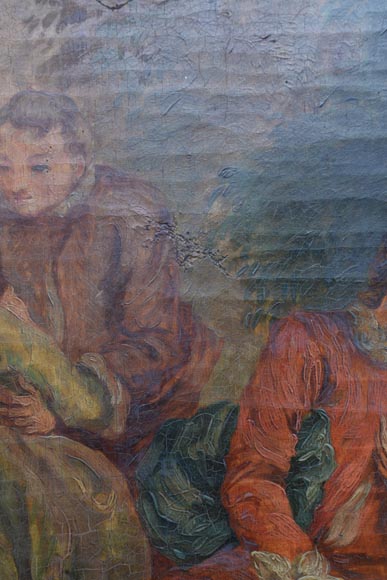 Trumeau ancien peint orné d'une huile sur toile représentant une scène galante Trumeau ancien peint orné d'une huile sur toile représentant une scène galante-4