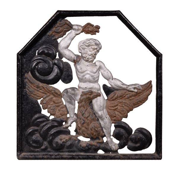 Très rare plaque de cheminée ajourée en fonte peinte  Très rare plaque de cheminée ajourée en fonte peinte