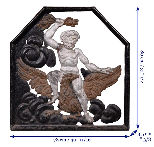 Très rare plaque de cheminée ajourée en fonte peinte  Très rare plaque de cheminée ajourée en fonte peinte