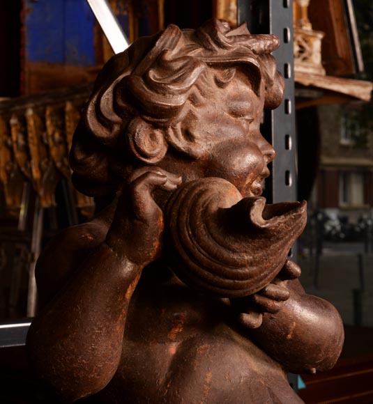 Statue en fonte formant fontaine d'un enfant au coquillage Statue en fonte formant fontaine d'un enfant au coquillage-3