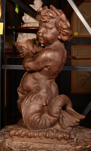 Statue en fonte formant fontaine d'un enfant au coquillage Statue en fonte formant fontaine d'un enfant au coquillage-6