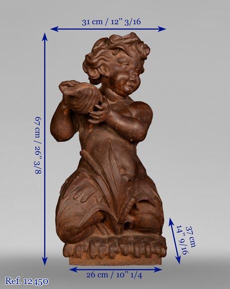 Statue en fonte formant fontaine d'un enfant au coquillage Statue en fonte formant fontaine d'un enfant au coquillage-10