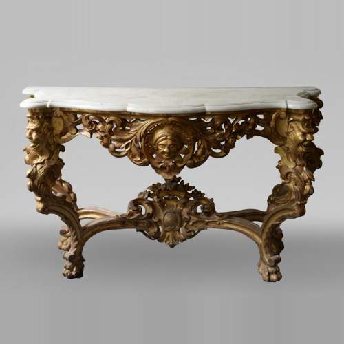Console en bois doré de style Louis XVI plateau en marbre de Carrare