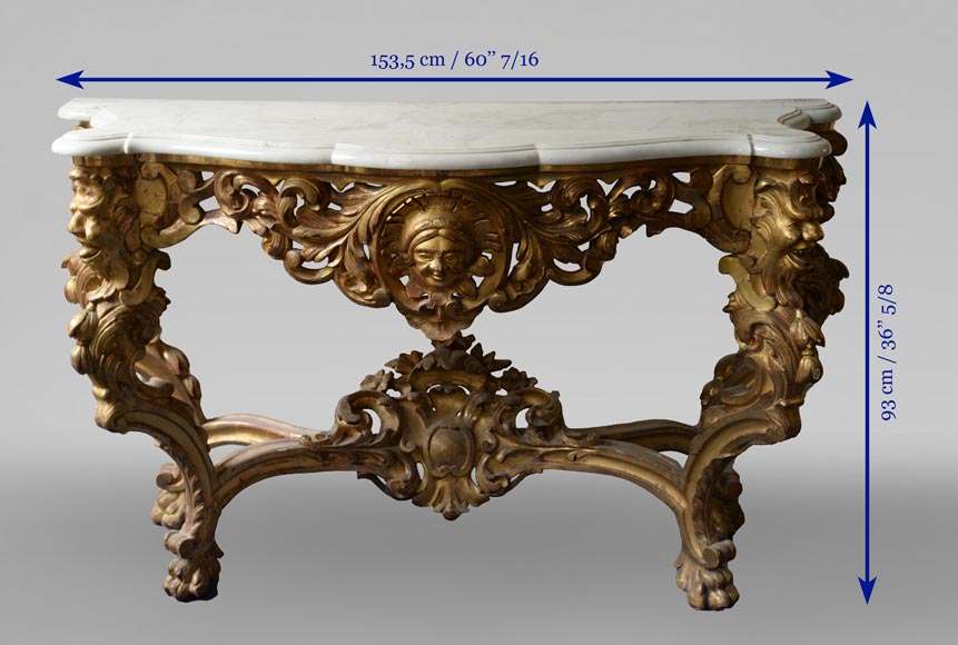 Console en bois doré de style Louis XVI plateau en marbre de Carrare Console en bois doré de style Louis XVI plateau en marbre de Carrare-9