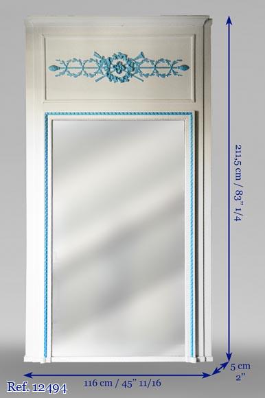 Trumeau ancien de style Louis XVI peint à décor d'une couronne de fleurs Trumeau ancien de style Louis XVI peint à décor d'une couronne de fleurs-5