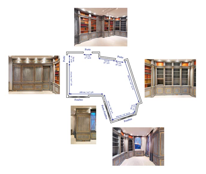 Pièce de boiserie à décor de bibliothèque en trompe l’oeil, fin du XXe siècle Pièce de boiserie à décor de bibliothèque en trompe l’oeil, fin du XXe siècle-14