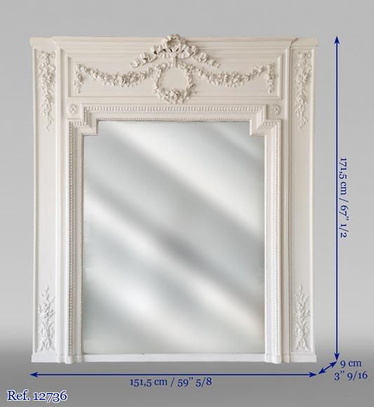 Trumeau de style Louis XVI en bois et stuc peint aux guirlandes de fleurs Trumeau de style Louis XVI en bois et stuc peint aux guirlandes de fleurs-8