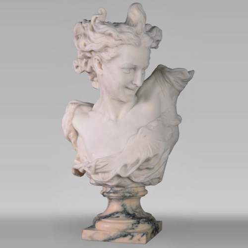 Guglielmo PUGI (1850 - 1915), Buste en marbre blanc de Carrare « Le Génie de la danse » d'après la sculpture de Jean-Baptiste CARPEAUX, vers 1900